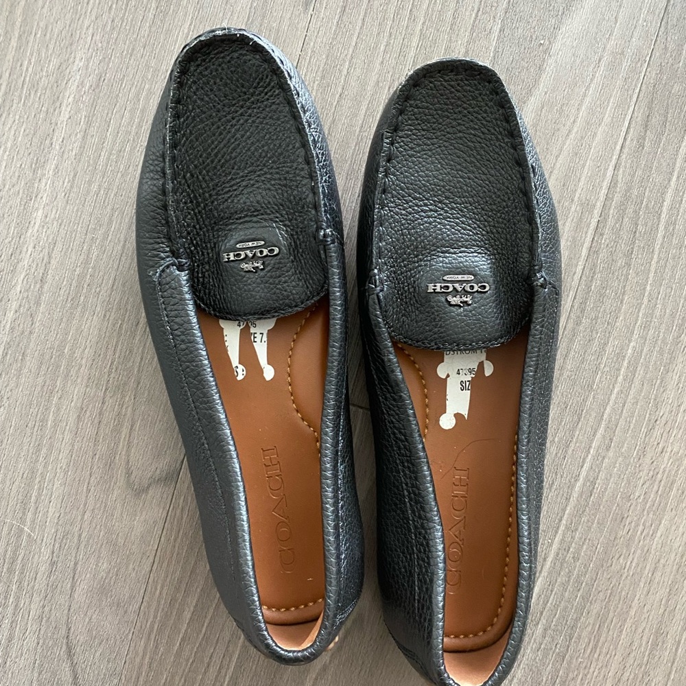 Coach black leather loafers